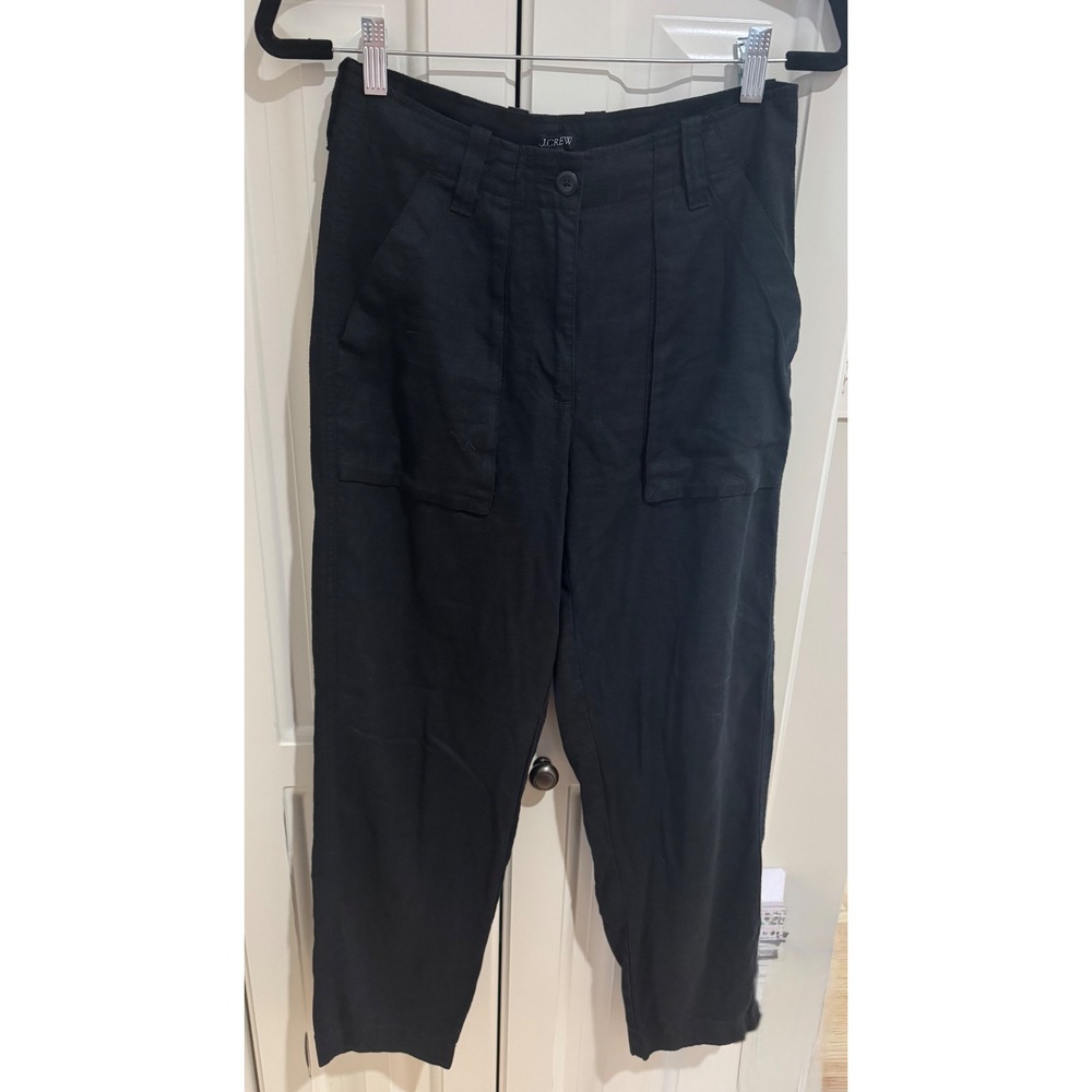Womens J.Crew‎ Black Linen Blend Pants Trousers Utility Pockets Casual Size 0